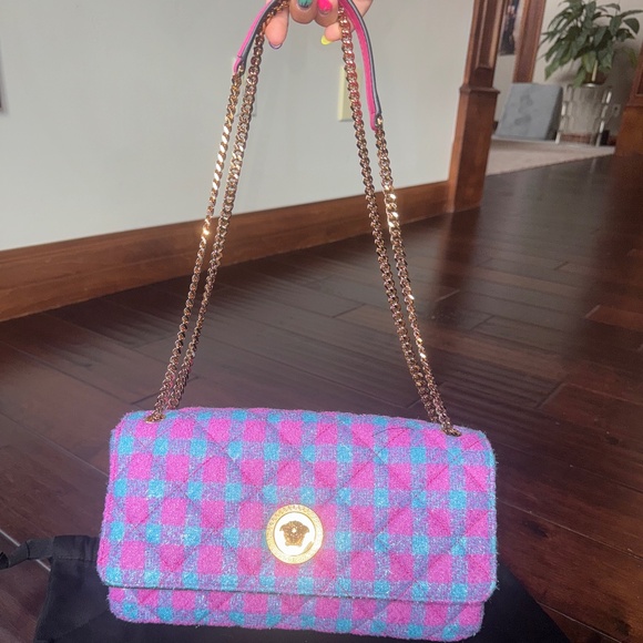 Versace Medusa Tweed Pink and Blue Shoulder Bag - Picture 7 of 7